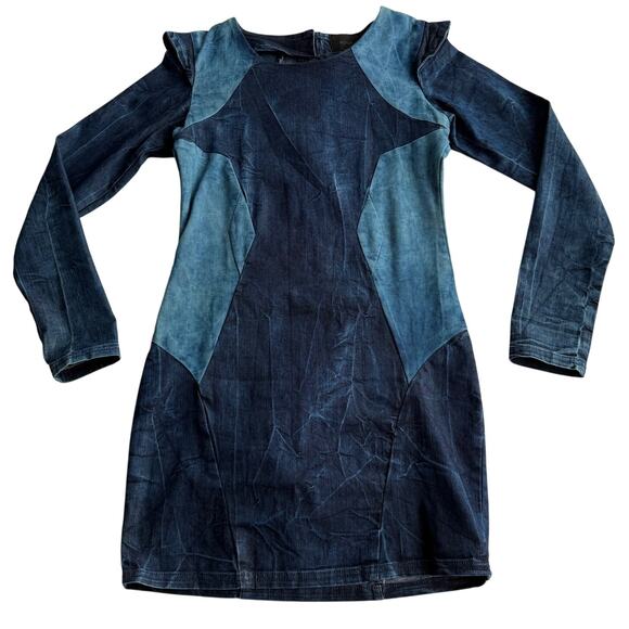 Gestuz Structured Denim Patchwork Long Sleeve Bodycon Mini Dress EU 40 US 8 - Picture 1 of 10